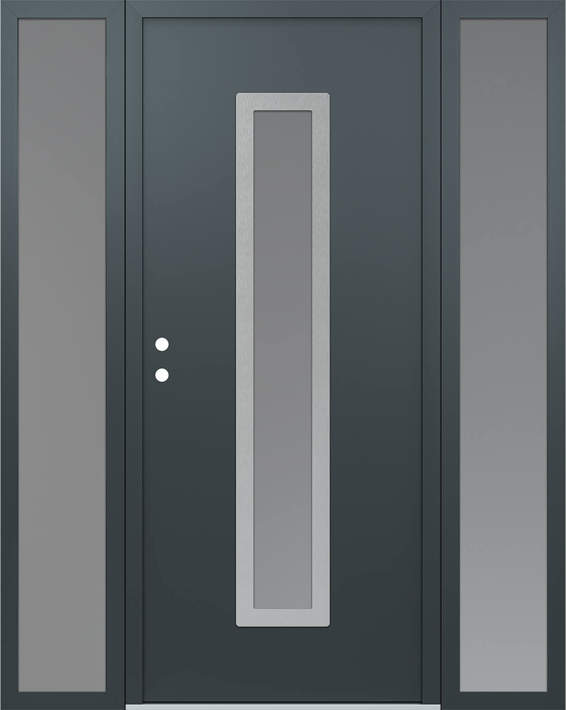 Modern Steel Front Door DIAMOND A11 64" X 80" ANTHRACITE/ANTHRACITE FROSTED GLASS PANEL STAINLESS STEEL RHI WITH 2 SIDELITES FROSTED GLASS
