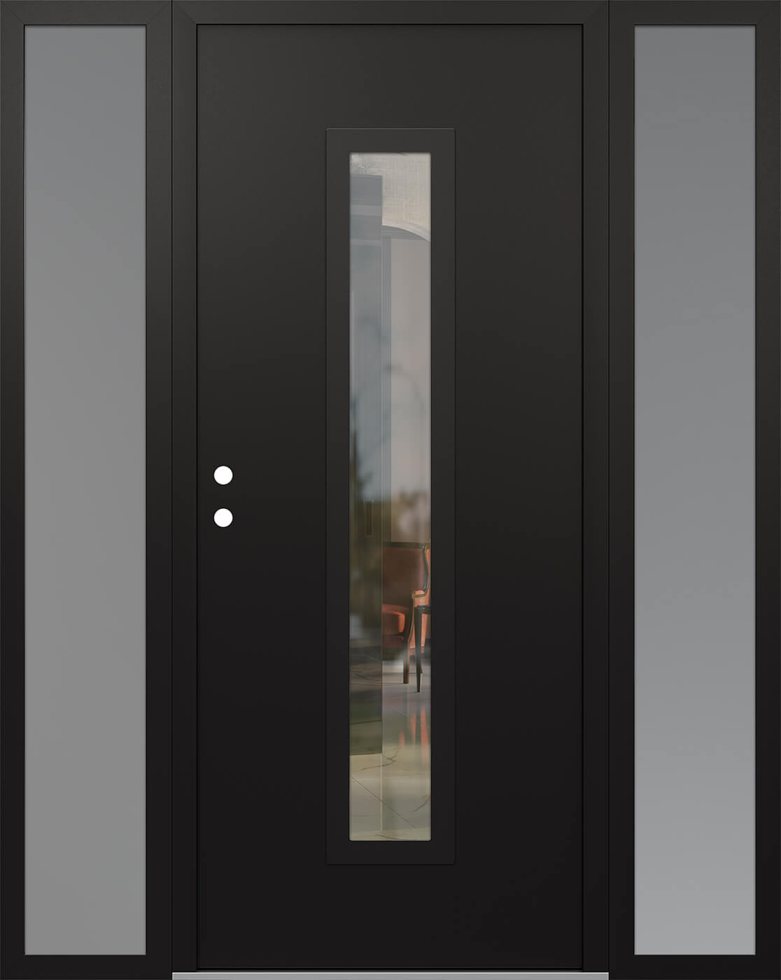 Modern Steel Front Door DIAMOND A11 64" X 80" BLACK/BLACK CLEAR GLASS PANEL BLACK RHI WITH 2 SIDELITES FROSTED GLASS