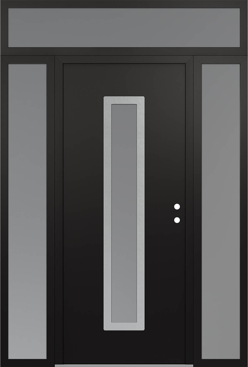 Modern Steel Front Door DIAMOND A11 64" X 96" BLACK/WHITE FROSTED GLASS PANEL STAINLESS STEEL LHI WITH 2 SIDELITES AND TRANSOM FROSTED GLASS