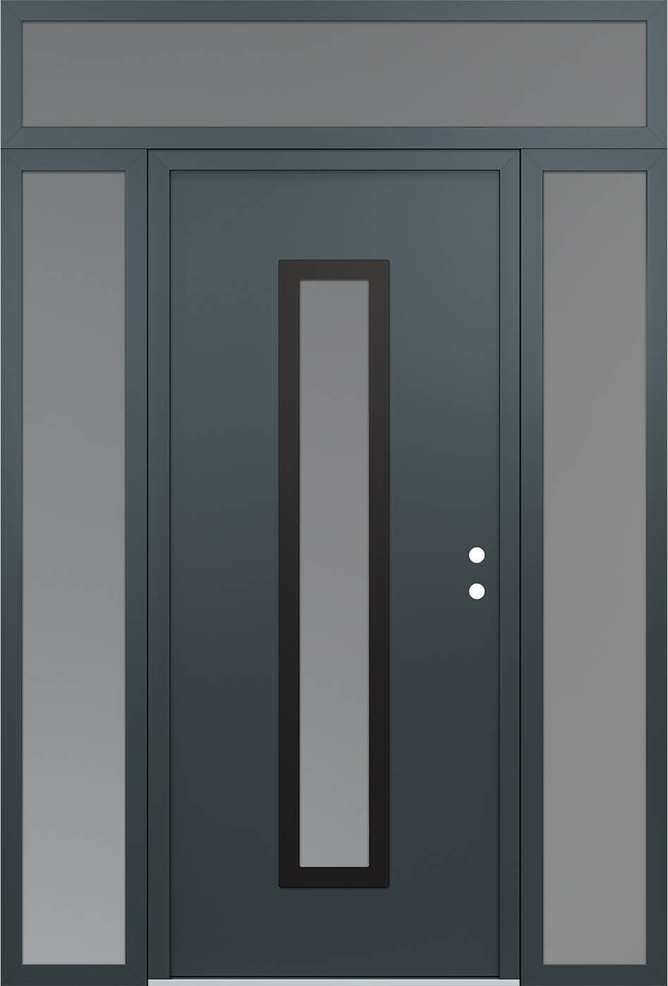 Modern Steel Front Door DIAMOND A11 68" X 96" ANTHRACITE/ANTHRACITE FROSTED GLASS PANEL BLACK LHI WITH 2 SIDELITES AND TRANSOM FROSTED GLASS