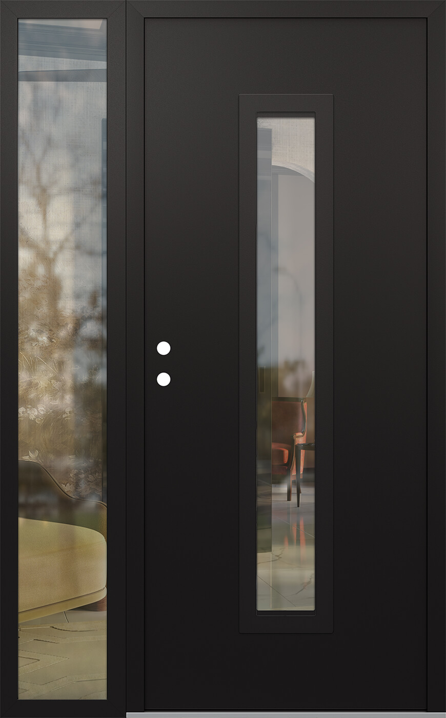 Modern Steel Front Door DIAMOND A11 48" X 80" BLACK/BLACK CLEAR GLASS PANEL BLACK RHI WITH SIDELITE CLEAR GLASS