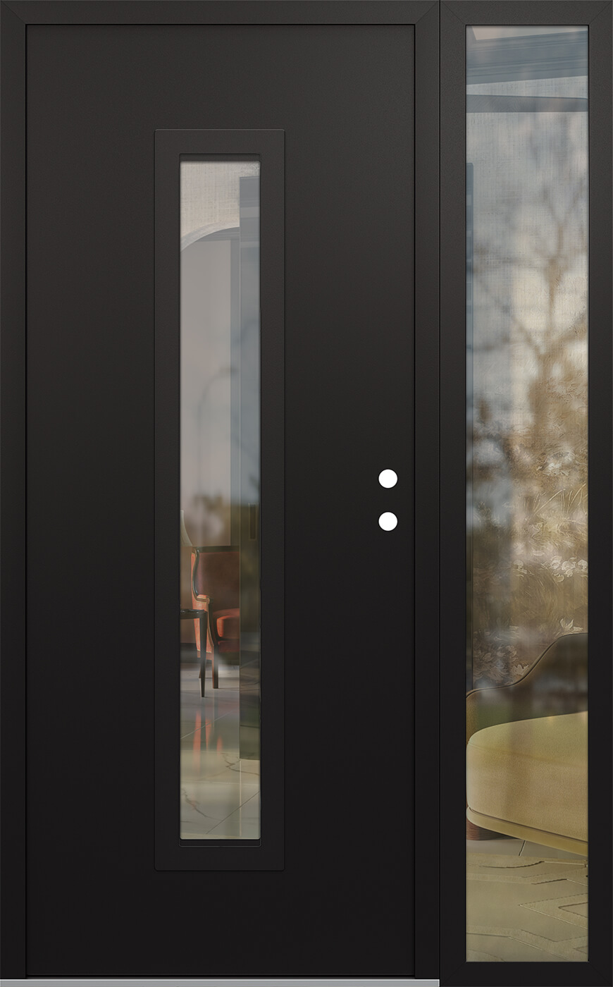 Modern Steel Front Door DIAMOND A11 50" X 80" BLACK/BLACK CLEAR GLASS PANEL BLACK LHI WITH SIDELITE CLEAR GLASS