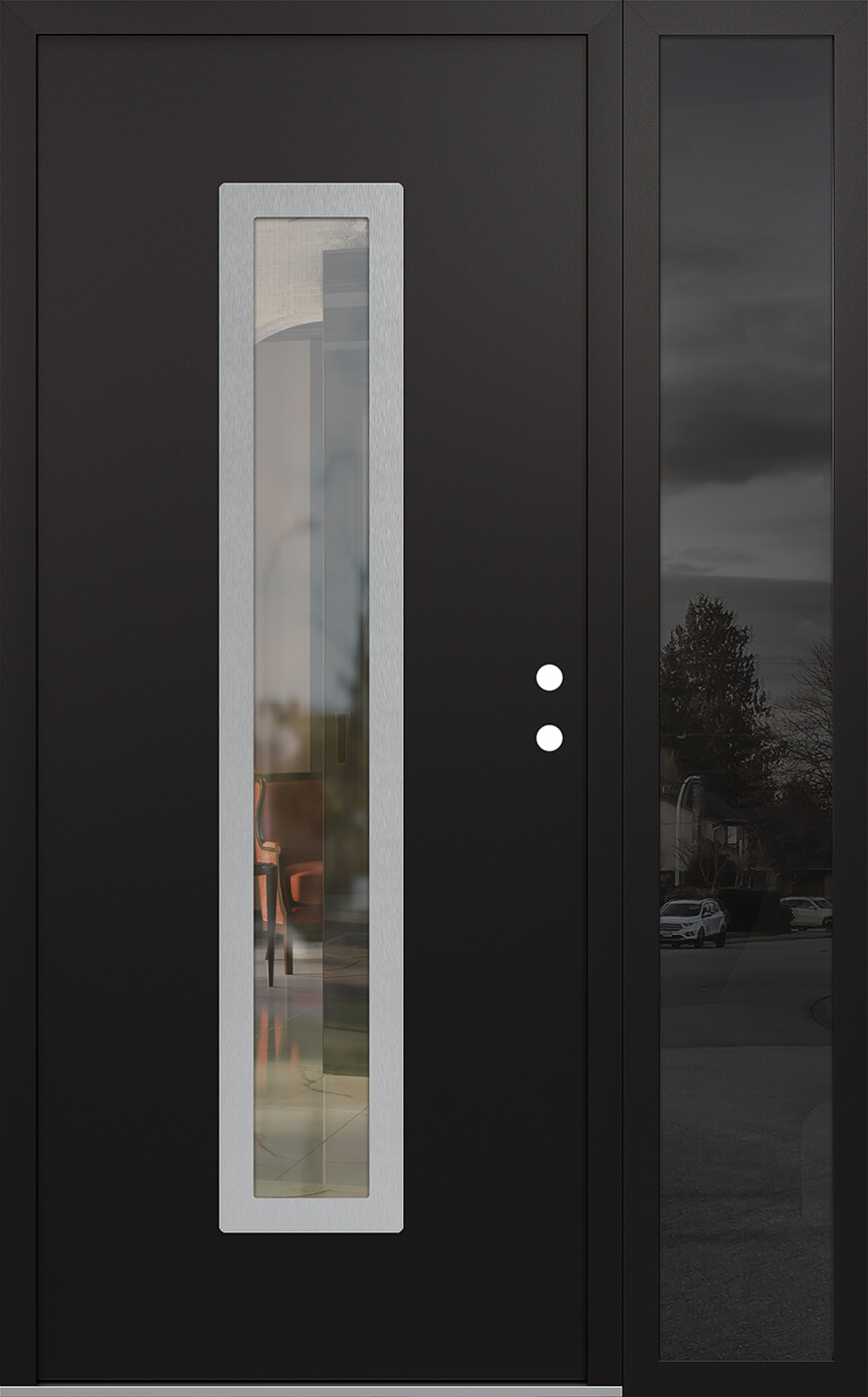 Modern Steel Front Door DIAMOND A11 50" X 80" BLACK/BLACK CLEAR GLASS PANEL STAINLESS STEEL LHI WITH SIDELITE FROSTED GLASS