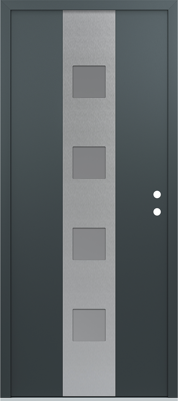 Modern Steel Front Door DIAMOND A12 36" X 80" ANTHRACITE/ANTHRACITE FROSTED GLASS PANEL STAINLESS STEEL LHI