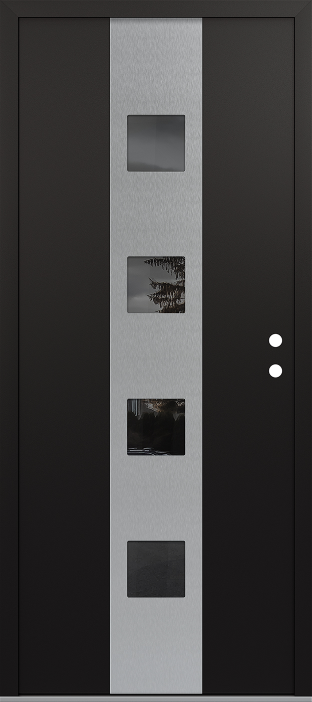 Modern Steel Front Door DIAMOND A12 36" X 80" BLACK/BLACK MIRRORED GLASS PANEL STAINLESS STEEL LHI