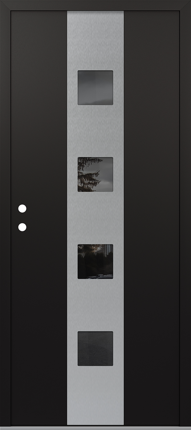 Modern Steel Front Door DIAMOND A12 36" X 80" BLACK/BLACK MIRRORED GLASS PANEL STAINLESS STEEL RHI