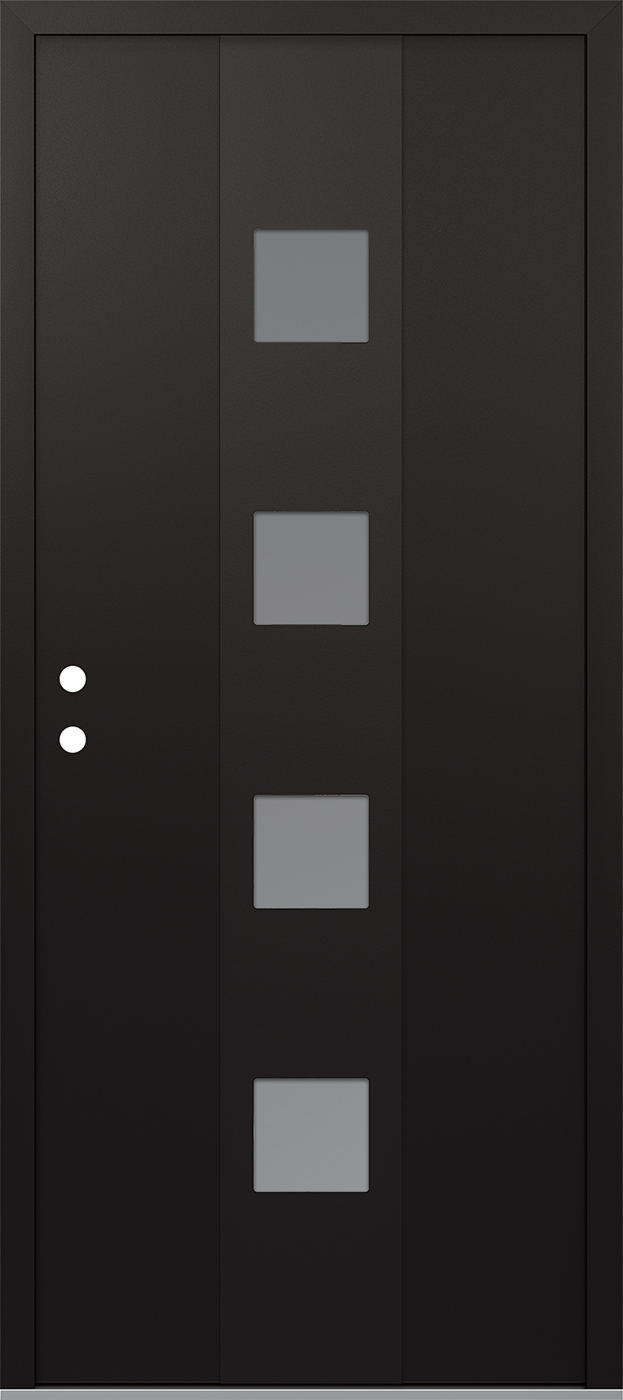 Modern Steel Front Door DIAMOND A12 36" X 80" BLACK/WHITE FROSTED GLASS PANEL BLACK RHI
