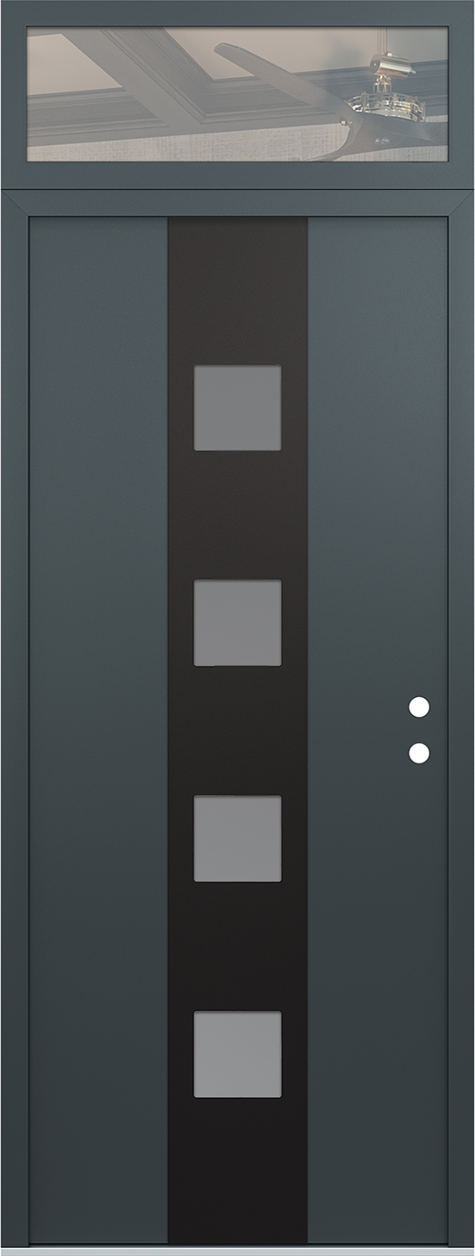 Modern Steel Front Door DIAMOND A12 36" X 96" ANTHRACITE/ANTHRACITE FROSTED GLASS PANEL BLACK LHI WITH TRANSOM CLEAR GLASS