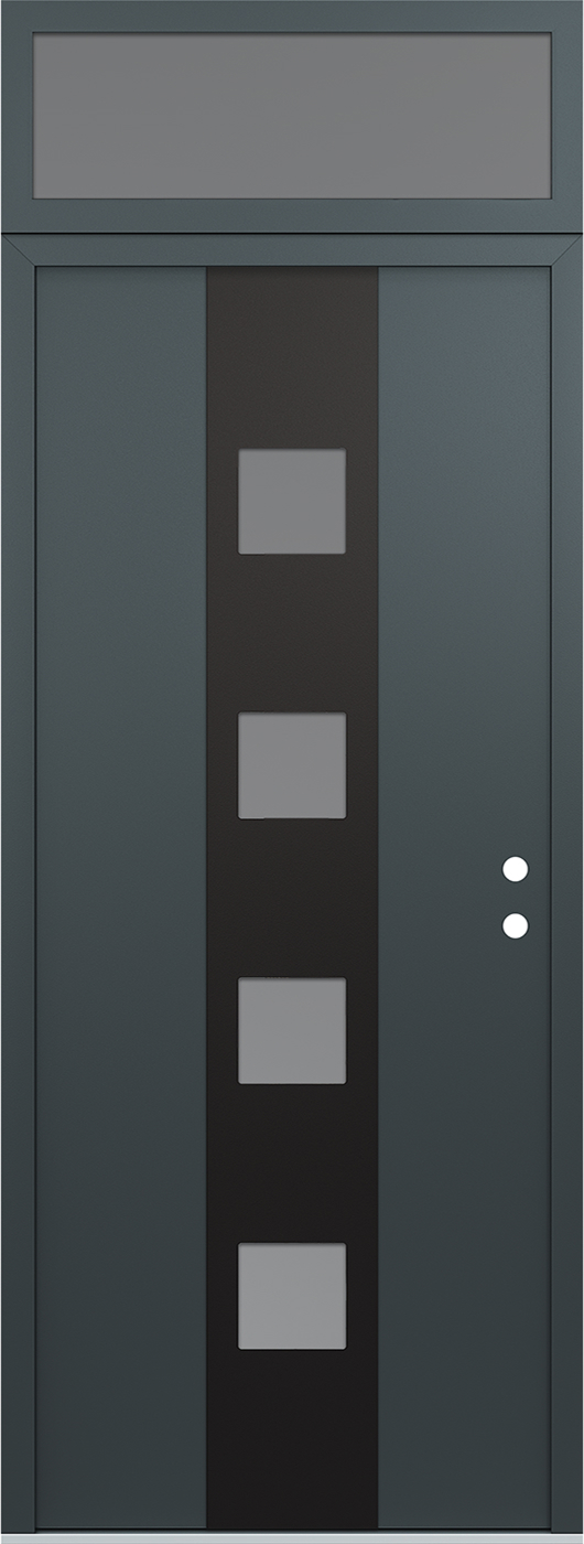 Modern Steel Front Door DIAMOND A12 36" X 96" ANTHRACITE/ANTHRACITE FROSTED GLASS PANEL BLACK LHI WITH TRANSOM FROSTED GLASS