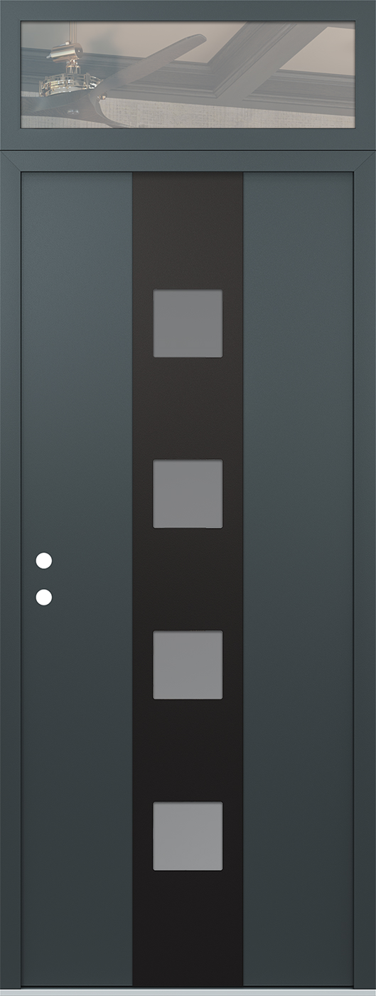 Modern Steel Front Door DIAMOND A12 36" X 96" ANTHRACITE/ANTHRACITE FROSTED GLASS PANEL BLACK RHI WITH TRANSOM CLEAR GLASS