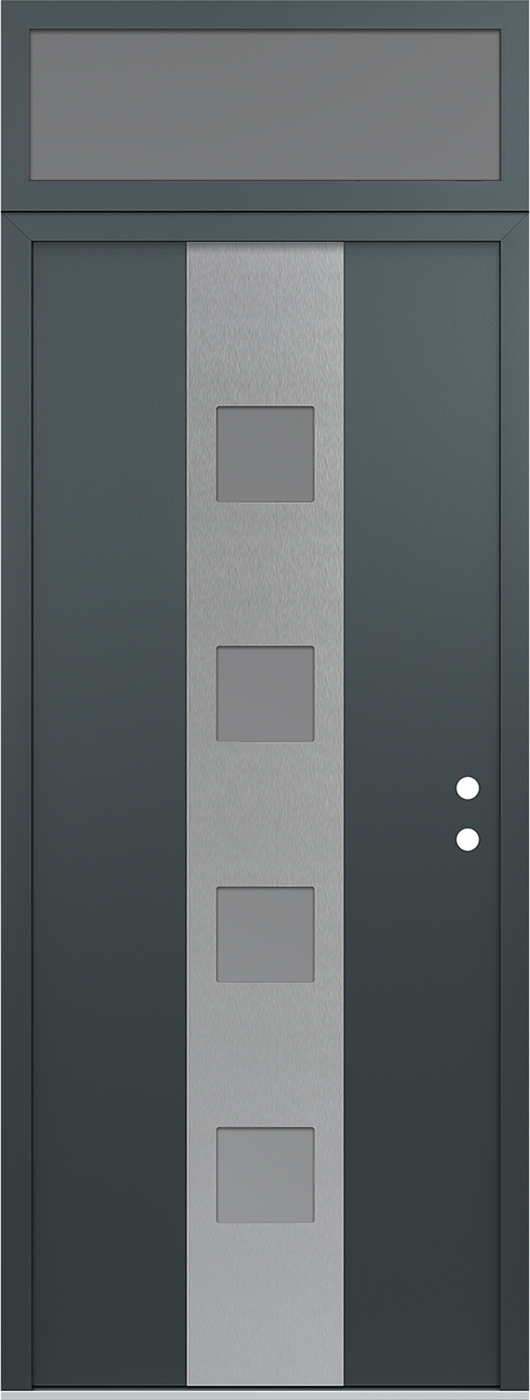 Modern Steel Front Door DIAMOND A12 36" X 96" ANTHRACITE/ANTHRACITE FROSTED GLASS PANEL STAINLESS STEEL LHI WITH TRANSOM FROSTED GLASS
