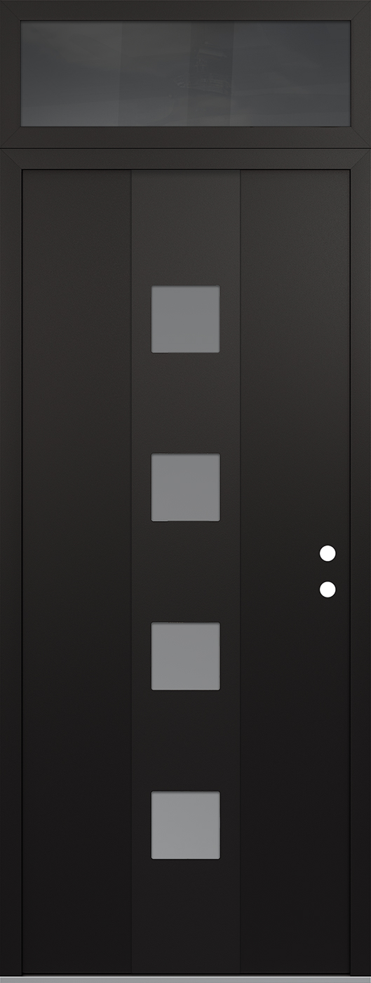Modern Steel Front Door DIAMOND A12 36" X 96" BLACK/WHITE FROSTED GLASS PANEL BLACK LHI WITH TRANSOM MIRRORED GLASS