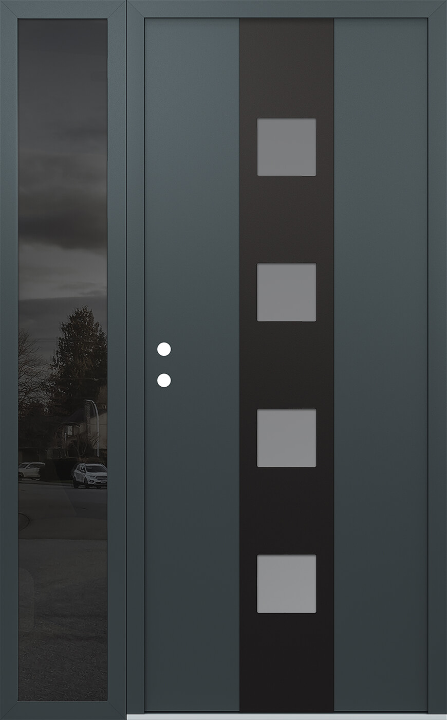 Modern Steel Front Door DIAMOND A12 48" X 80" ANTHRACITE/ANTHRACITE FROSTED GLASS PANEL BLACK RHI WITH SIDELITE MIRRORED GLASS