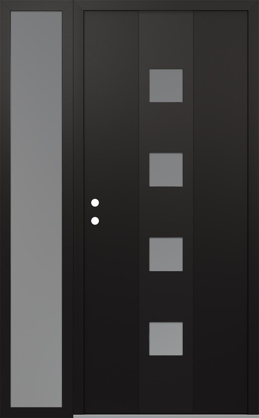 Modern Steel Front Door DIAMOND A12 48" X 80" BLACK/WHITE FROSTED GLASS PANEL BLACK RHI WITH SIDELITE FROSTED GLASS