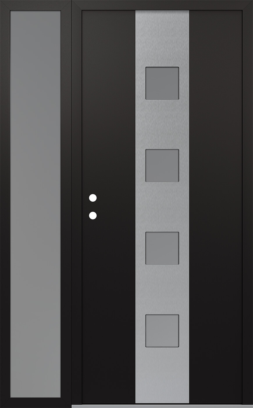 Modern Steel Front Door DIAMOND A12 50" X 80" BLACK/WHITE FROSTED GLASS PANEL STAINLESS STEEL RHI WITH SIDELITE FROSTED GLASS