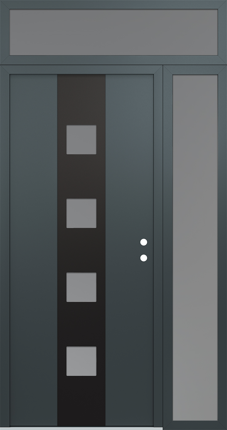 Modern Steel Front Door DIAMOND A12 50" X 96" ANTHRACITE/ANTHRACITE FROSTED GLASS PANEL BLACK LHI WITH SIDELITE AND TRANSOM FROSTED GLASS