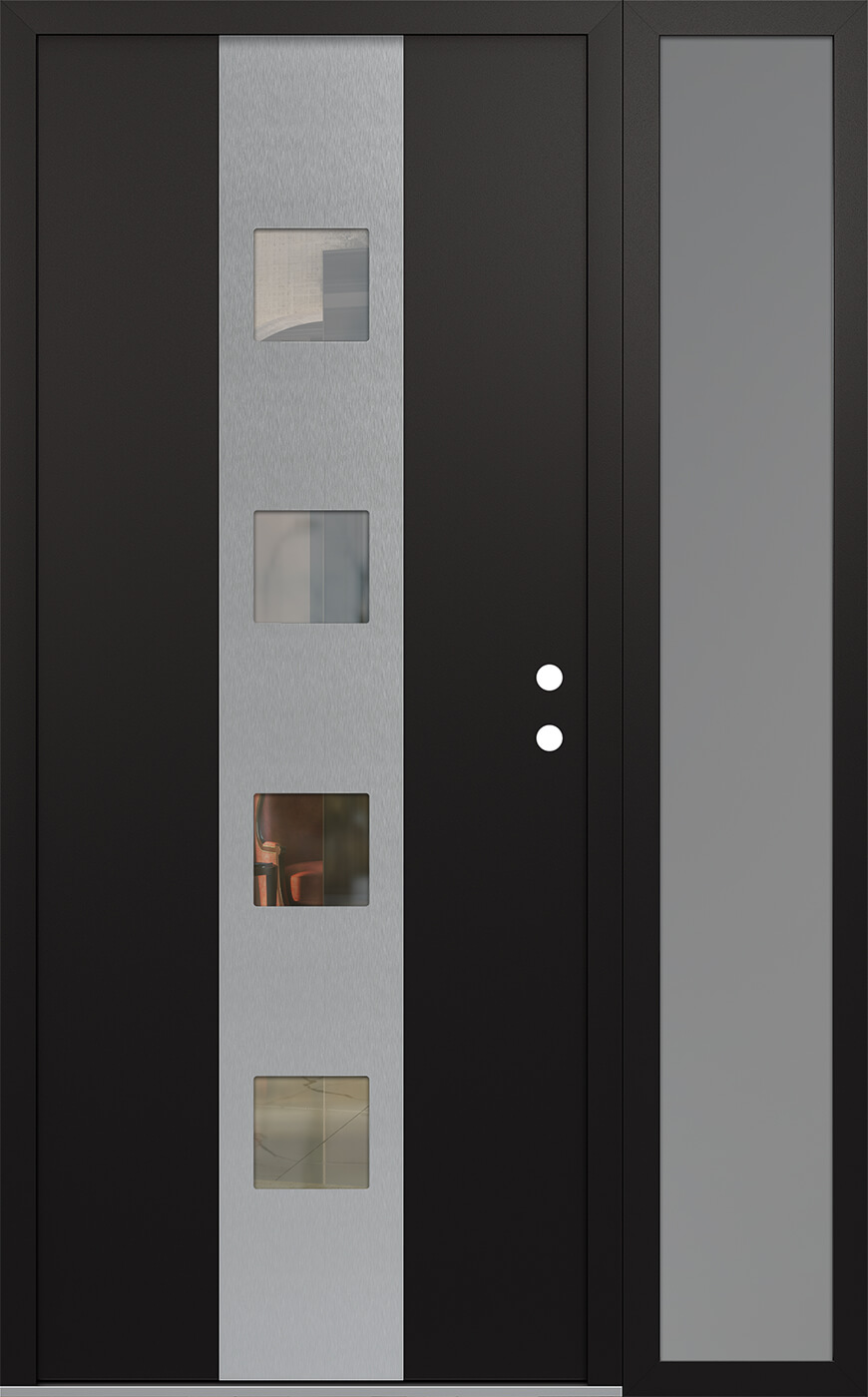 Modern Steel Front Door DIAMOND A12 52" X 80" BLACK/BLACK CLEAR GLASS PANEL STAINLESS STEEL LHI WITH SIDELITE FROSTED GLASS