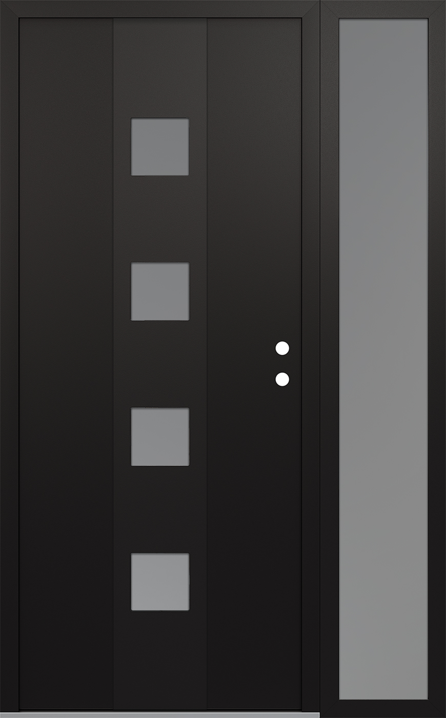 Modern Steel Front Door DIAMOND A12 52" X 80" BLACK/WHITE FROSTED GLASS PANEL BLACK LHI WITH SIDELITE FROSTED GLASS