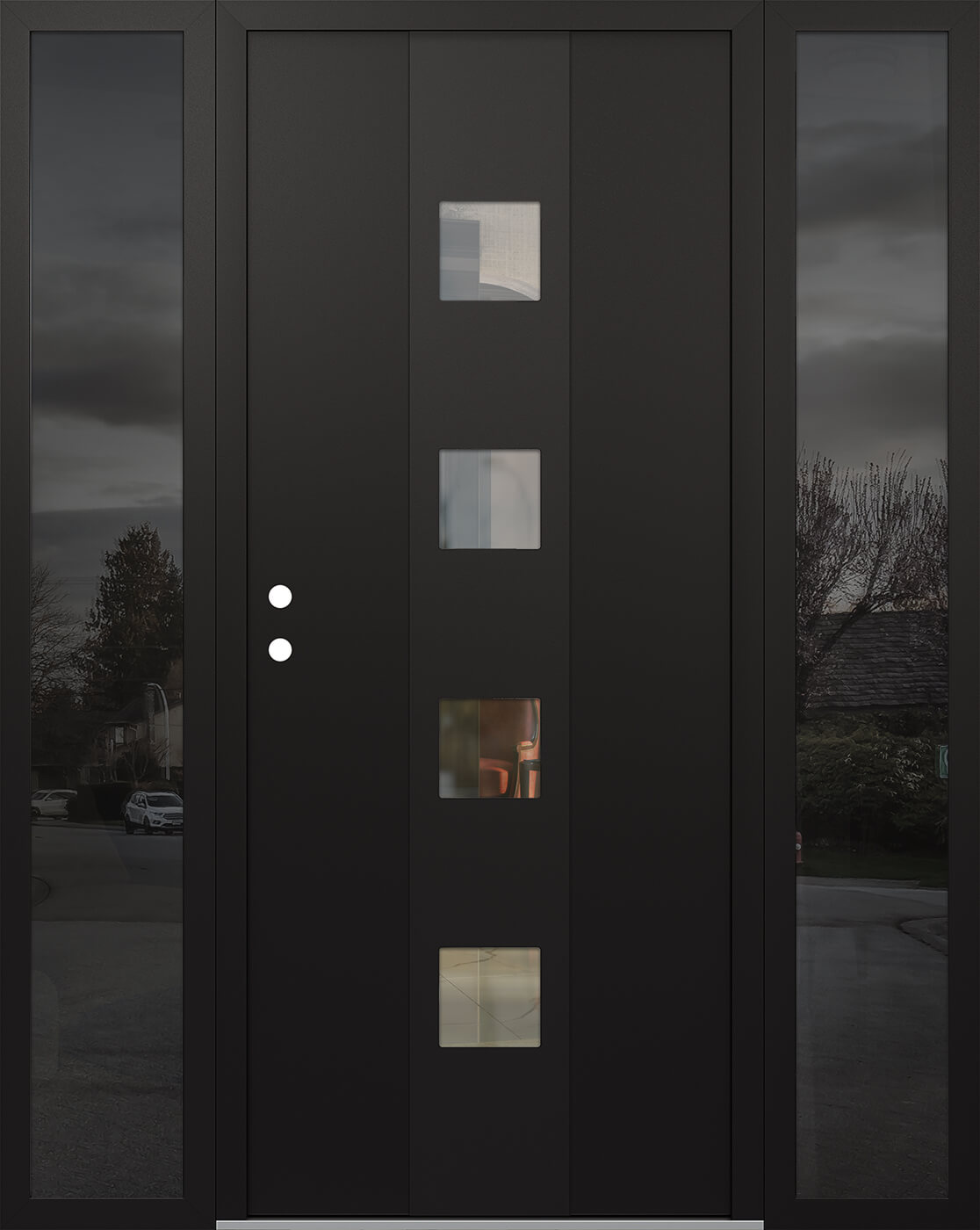 Modern Steel Front Door DIAMOND A12 60" X 80" BLACK/BLACK CLEAR GLASS PANEL BLACK RHI WITH 2 SIDELITES MIRRORED GLASS