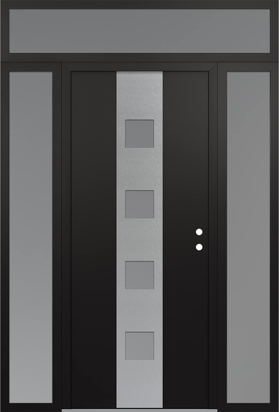 Modern Steel Front Door DIAMOND A12 60" X 96" BLACK/WHITE FROSTED GLASS PANEL STAINLESS STEEL LHI WITH 2 SIDELITES AND TRANSOM FROSTED GLASS