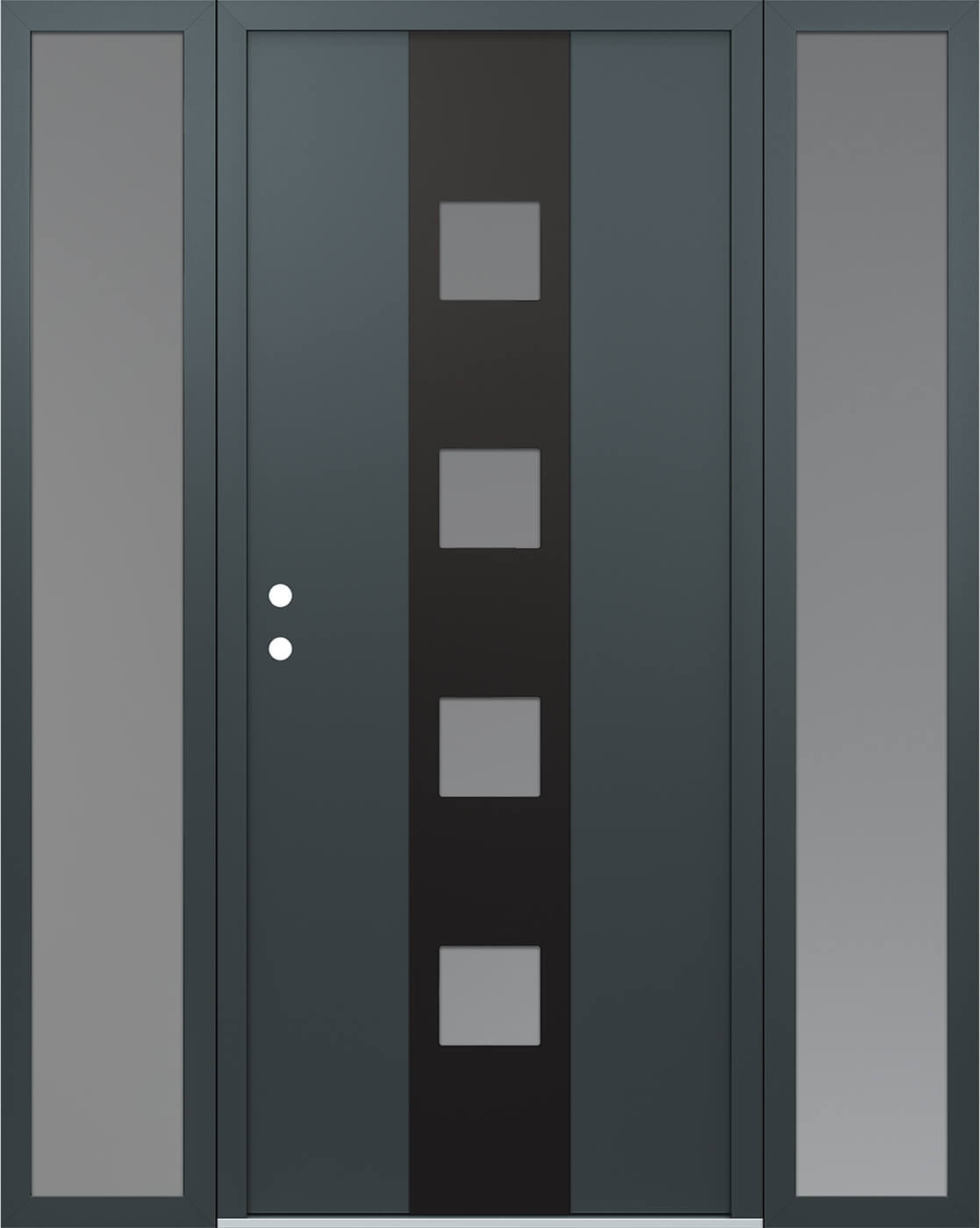 Modern Steel Front Door DIAMOND A12 68" X 80" ANTHRACITE/ANTHRACITE FROSTED GLASS PANEL BLACK RHI WITH 2 SIDELITES FROSTED GLASS