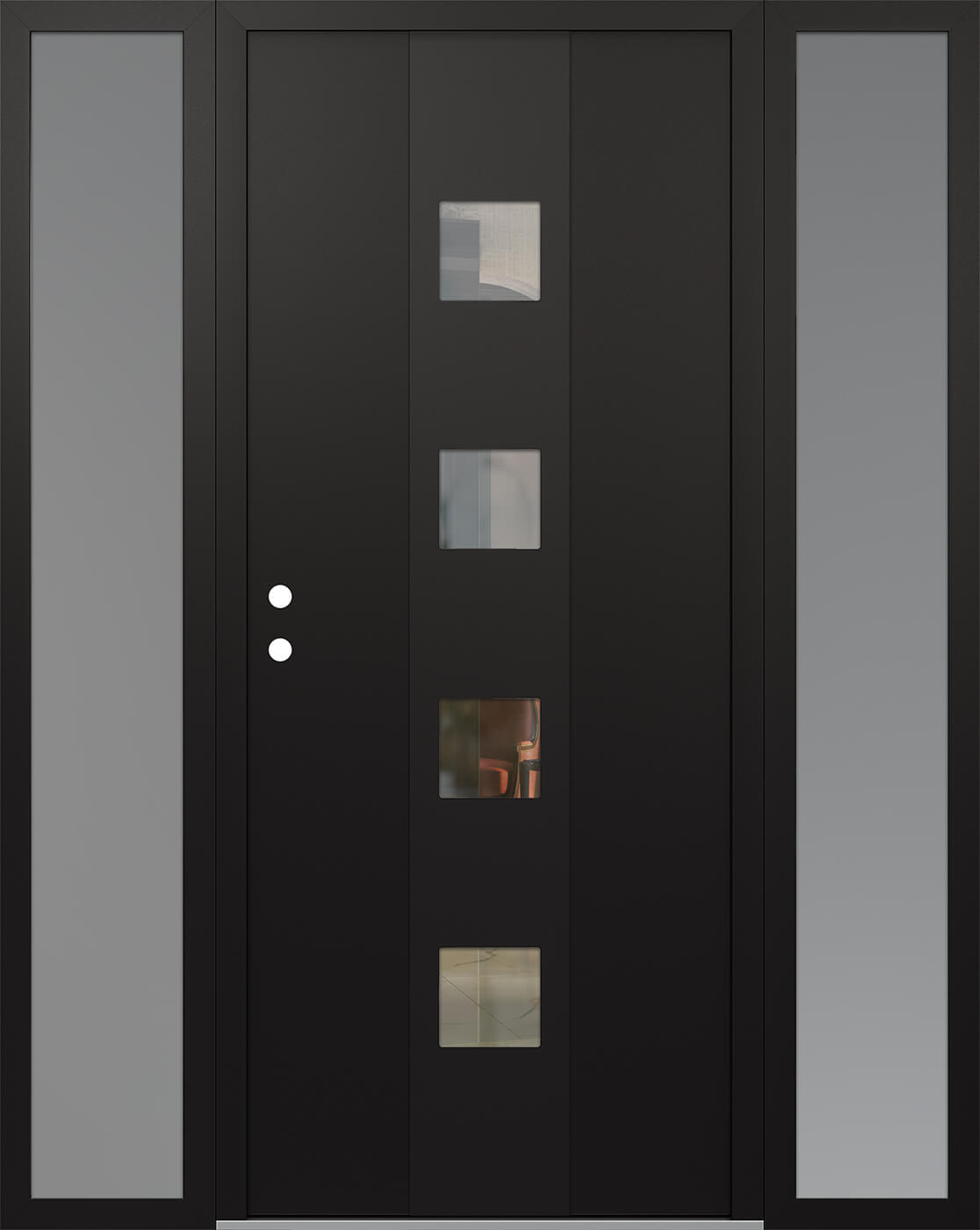 Modern Steel Front Door DIAMOND A12 68" X 80" BLACK/BLACK CLEAR GLASS PANEL BLACK RHI WITH 2 SIDELITES FROSTED GLASS
