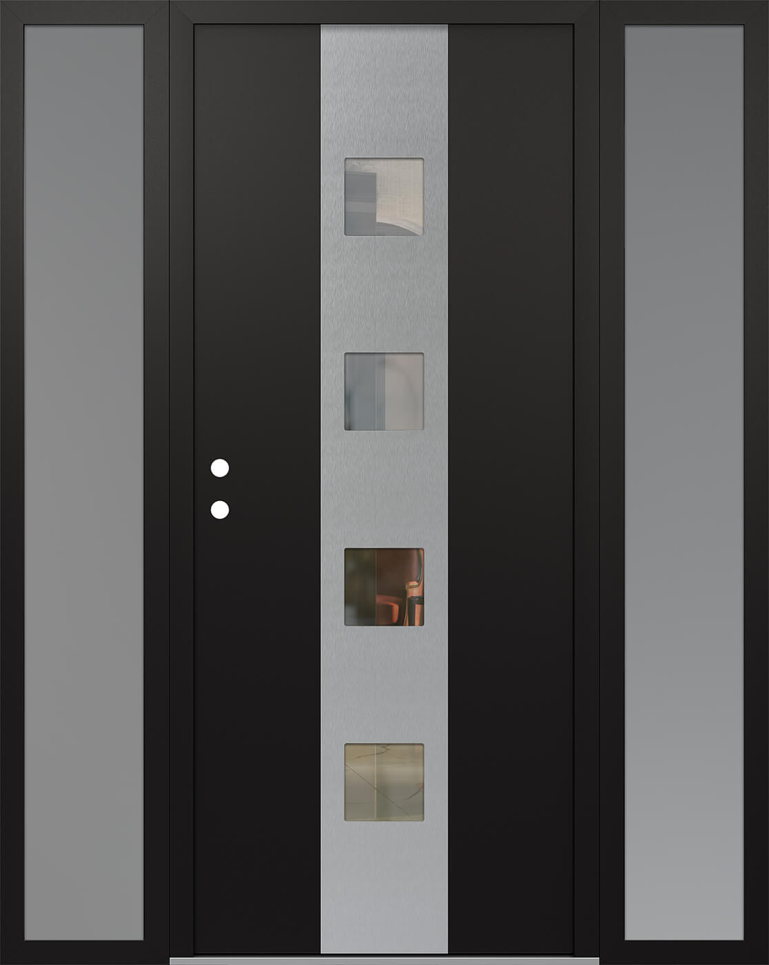 Modern Steel Front Door DIAMOND A12 68" X 80" BLACK/BLACK CLEAR GLASS PANEL STAINLESS STEEL RHI WITH 2 SIDELITES FROSTED GLASS