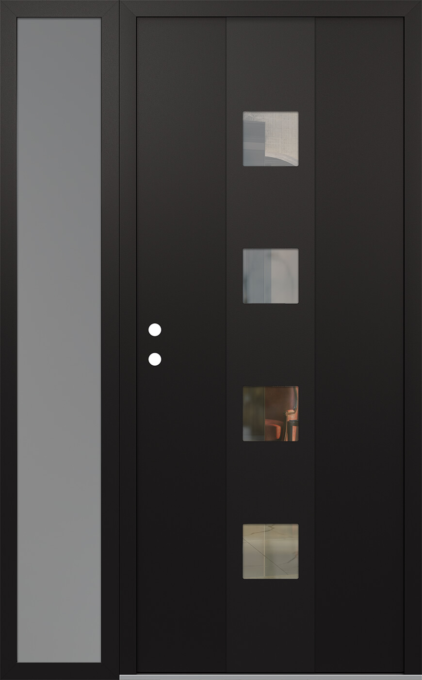 Modern Steel Front Door DIAMOND A12 48" X 80" BLACK/BLACK CLEAR GLASS PANEL BLACK RHI WITH SIDELITE FROSTED GLASS