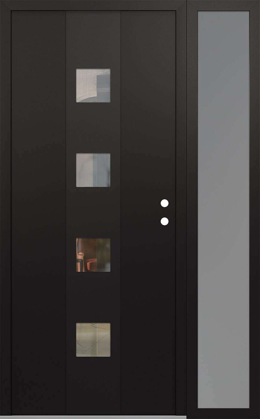 Modern Steel Front Door DIAMOND A12 50" X 80" BLACK/BLACK CLEAR GLASS PANEL BLACK LHI WITH SIDELITE FROSTED GLASS