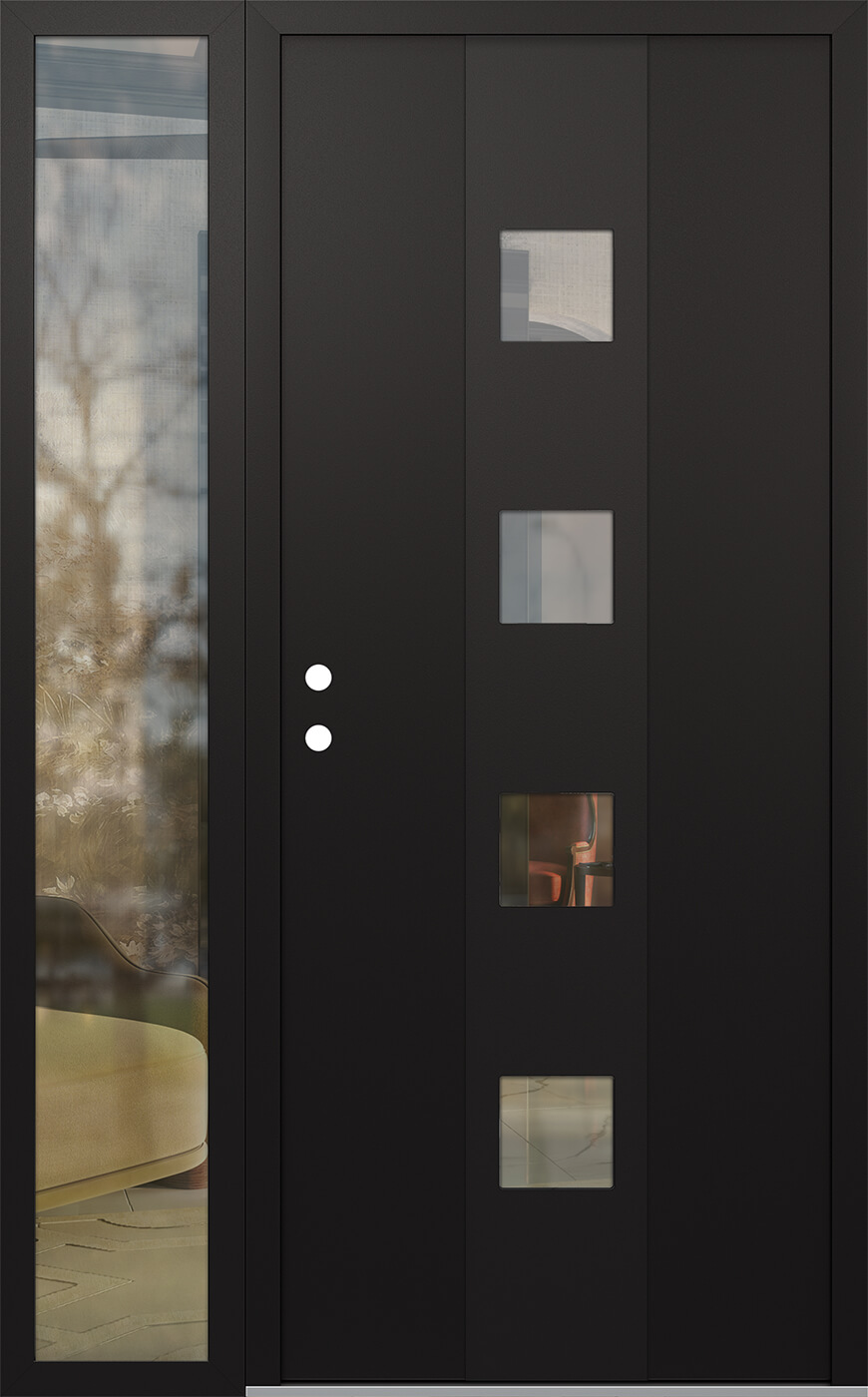 Modern Steel Front Door DIAMOND A12 50" X 80" BLACK/BLACK CLEAR GLASS PANEL BLACK RHI WITH SIDELITE CLEAR GLASS