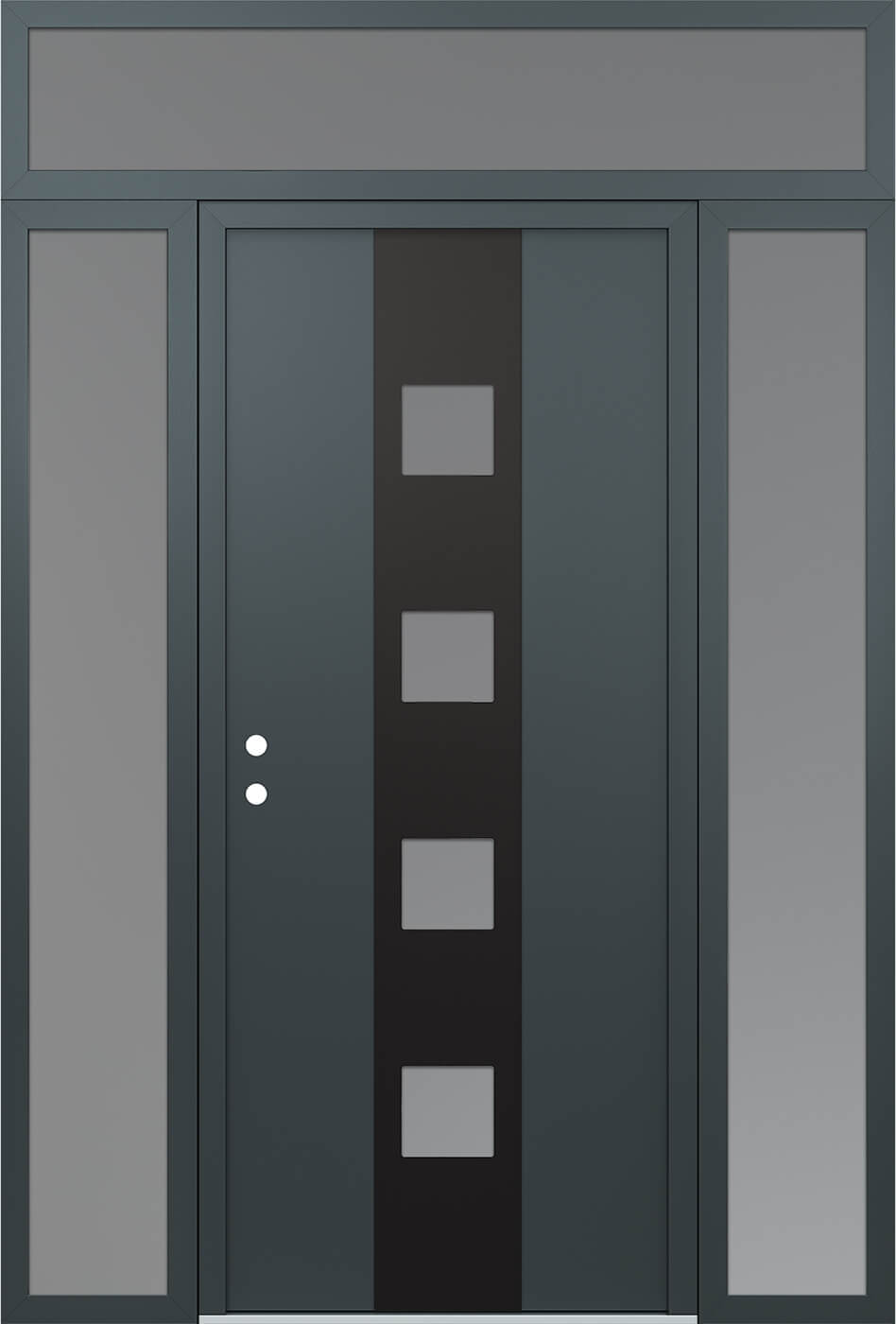 Modern Steel Front Door DIAMOND A12 60" X 96" ANTHRACITE/ANTHRACITE FROSTED GLASS PANEL BLACK RHI WITH 2 SIDELITES AND TRANSOM CLEAR GLASS