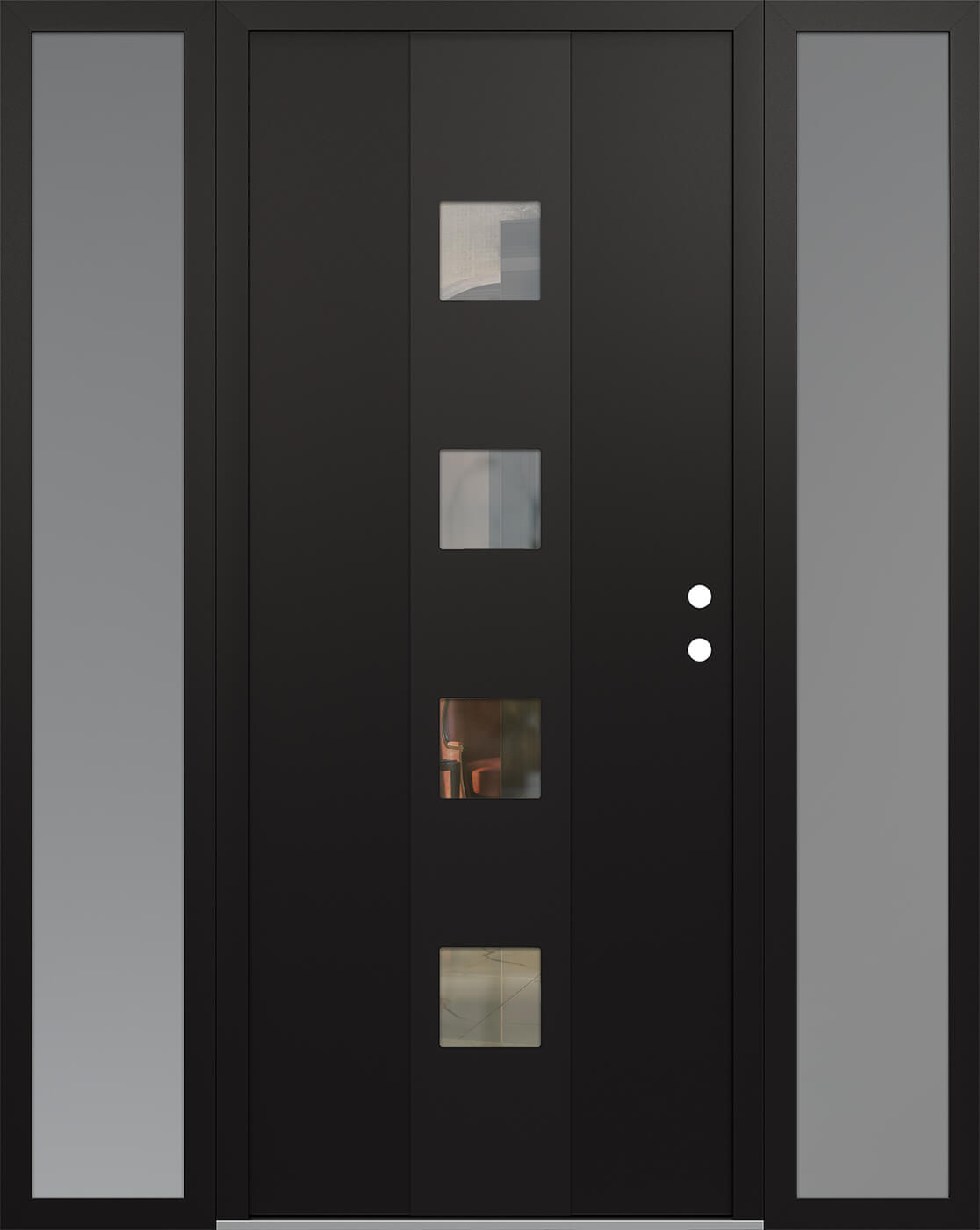 Modern Steel Front Door DIAMOND A12 64" X 80" BLACK/BLACK CLEAR GLASS PANEL BLACK LHI WITH 2 SIDELITES MIRRORED GLASS