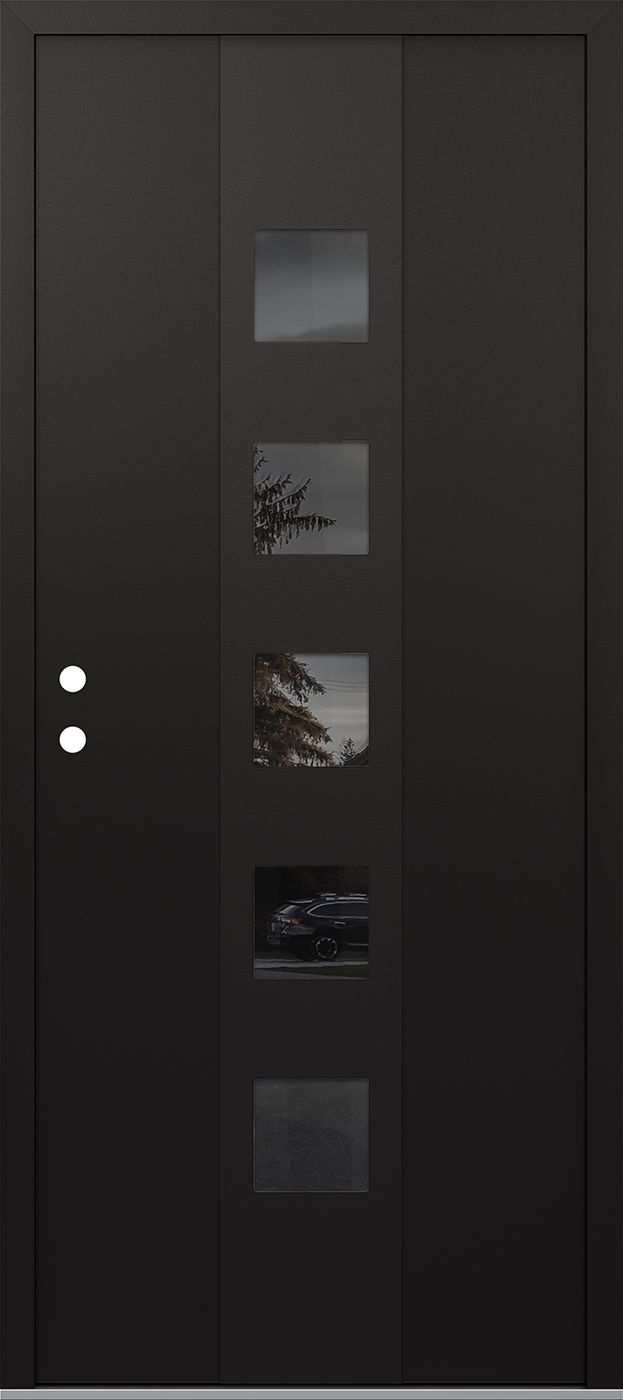Modern Steel Front Door DIAMOND A13 36" X 80" BLACK/BLACK MIRRORED GLASS PANEL BLACK RHI