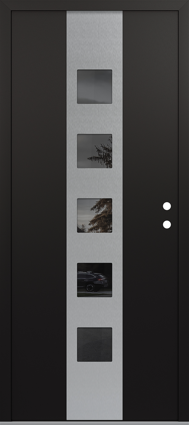 Modern Steel Front Door DIAMOND A13 36" X 80" BLACK/BLACK MIRRORED GLASS PANEL STAINLESS STEEL LHI