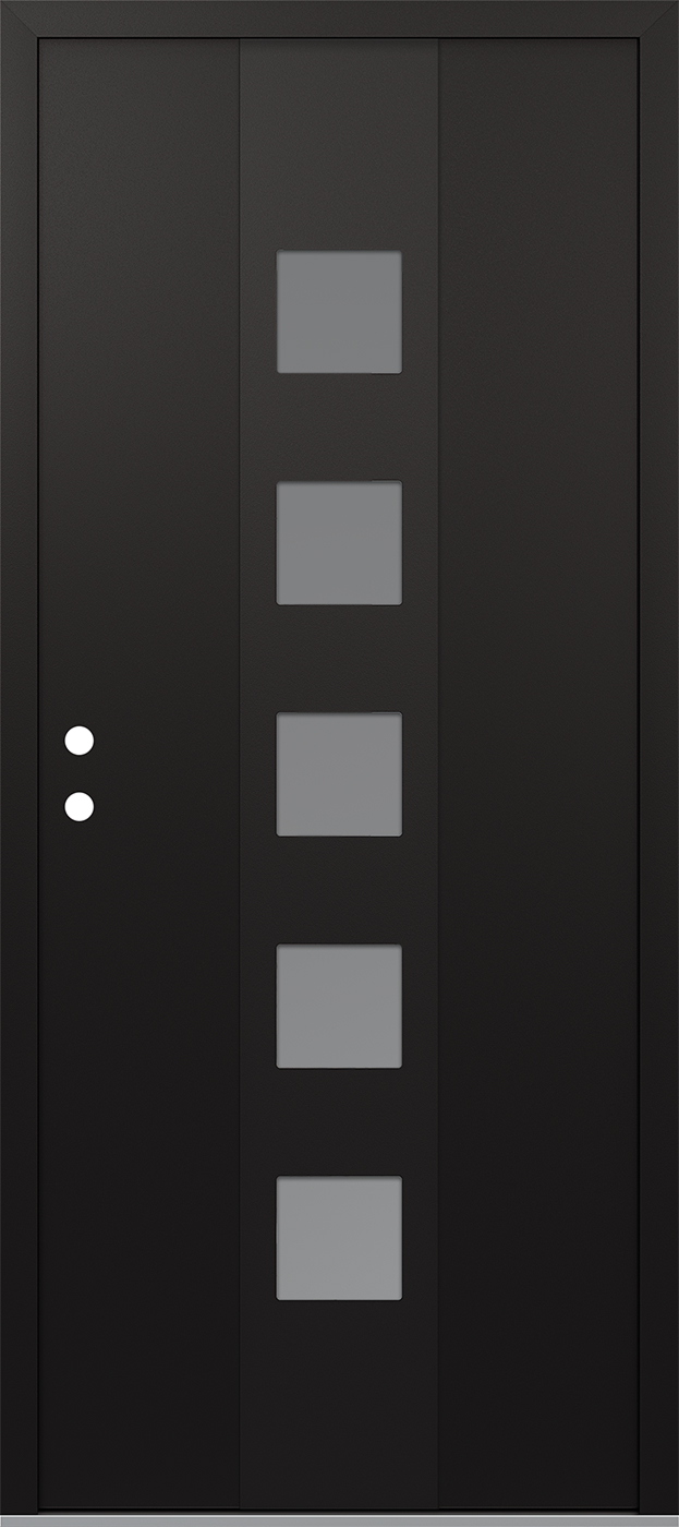 Modern Steel Front Door DIAMOND A13 36" X 80" BLACK/WHITE FROSTED GLASS PANEL BLACK RHI