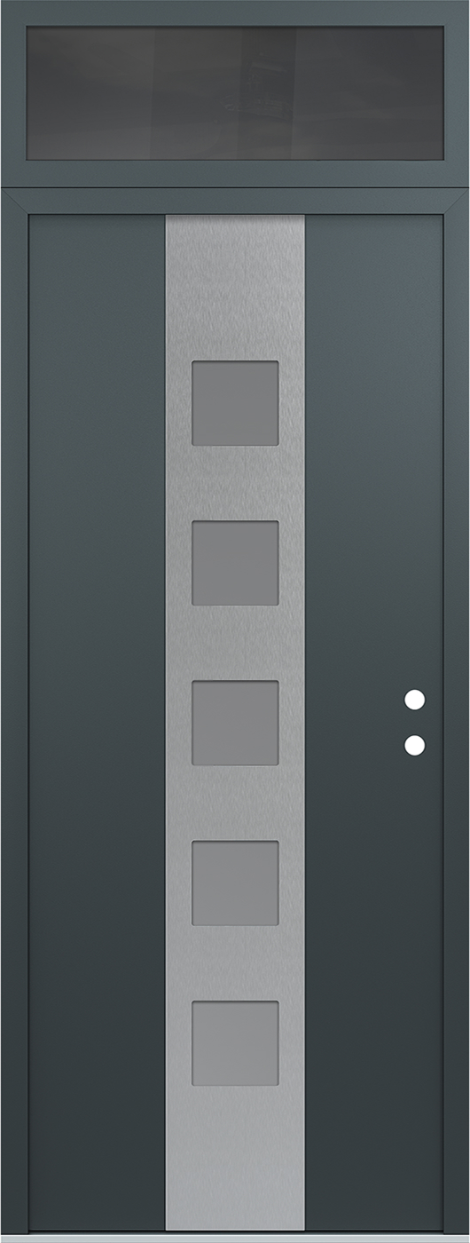 Modern Steel Front Door DIAMOND A13 36" X 96" ANTHRACITE/ANTHRACITE FROSTED GLASS PANEL STAINLESS STEEL LHI WITH TRANSOM MIRRORED GLASS