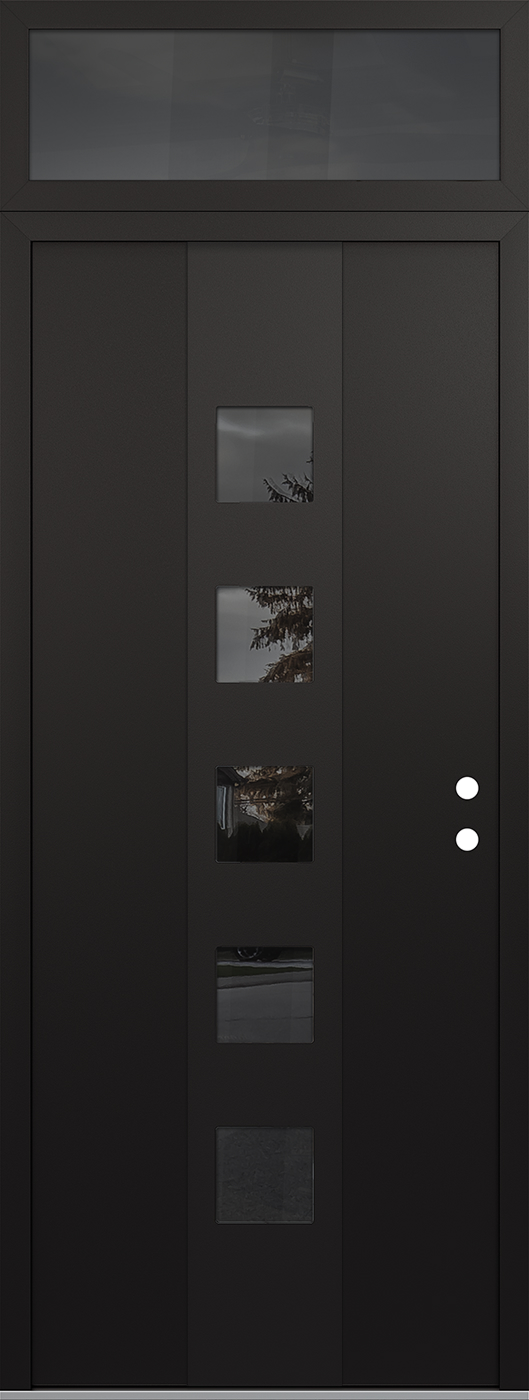 Modern Steel Front Door DIAMOND A13 36" X 96" BLACK/BLACK MIRRORED GLASS PANEL BLACK LHI WITH TRANSOM MIRRORED GLASS