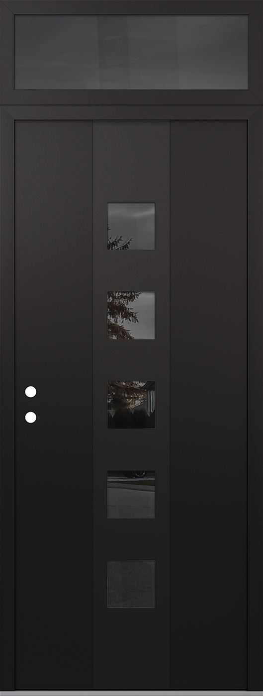 Modern Steel Front Door DIAMOND A13 36" X 96" BLACK/BLACK MIRRORED GLASS PANEL BLACK RHI WITH TRANSOM MIRRORED GLASS