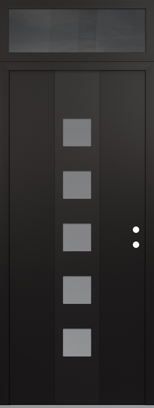 Modern Steel Front Door DIAMOND A13 36" X 96" BLACK/WHITE FROSTED GLASS PANEL BLACK LHI WITH TRANSOM MIRRORED GLASS