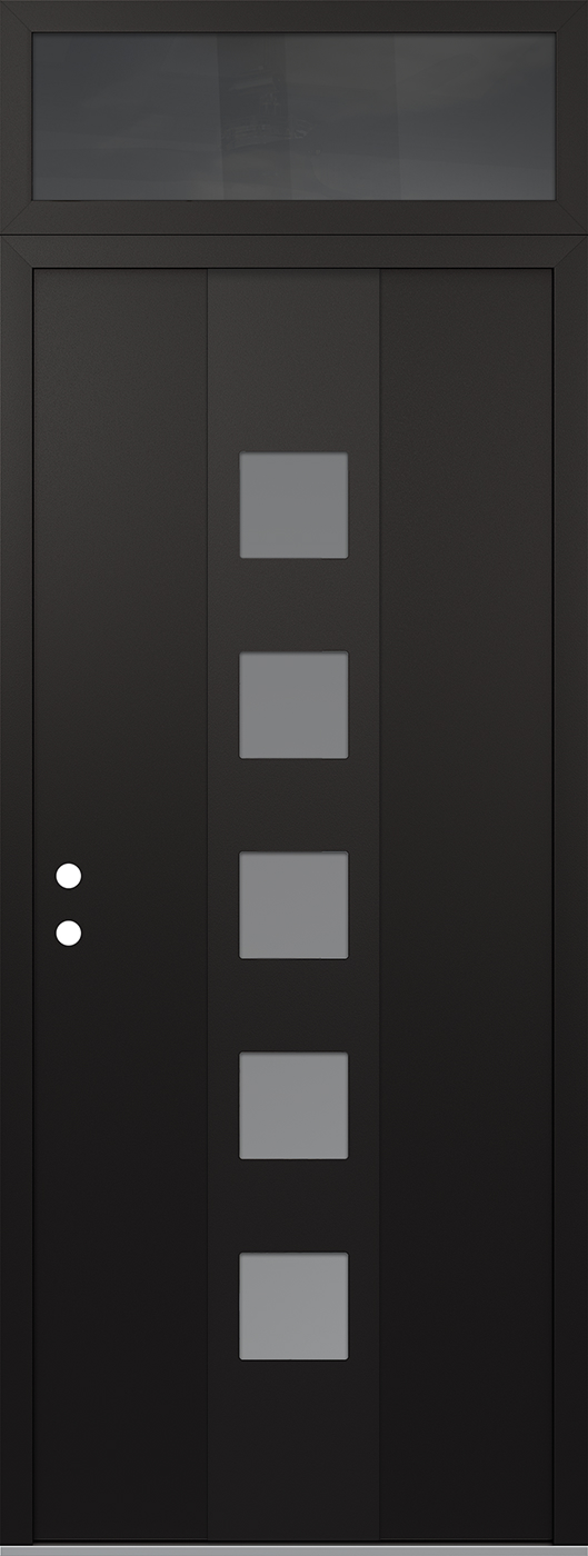 Modern Steel Front Door DIAMOND A13 36" X 96" BLACK/WHITE FROSTED GLASS PANEL BLACK RHI WITH TRANSOM MIRRORED GLASS