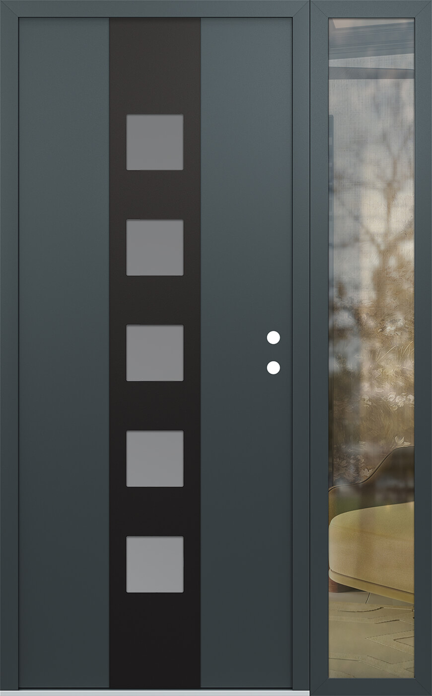 Modern Steel Front Door DIAMOND A13 48" X 80" ANTHRACITE/ANTHRACITE FROSTED GLASS PANEL BLACK LHI WITH SIDELITE CLEAR GLASS
