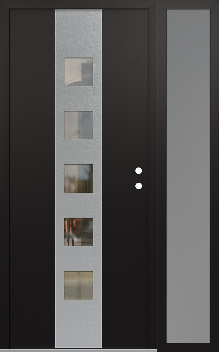 Modern Steel Front Door DIAMOND A13 48" X 80" BLACK/BLACK CLEAR GLASS PANEL STAINLESS STEEL LHI WITH SIDELITE FROSTED GLASS