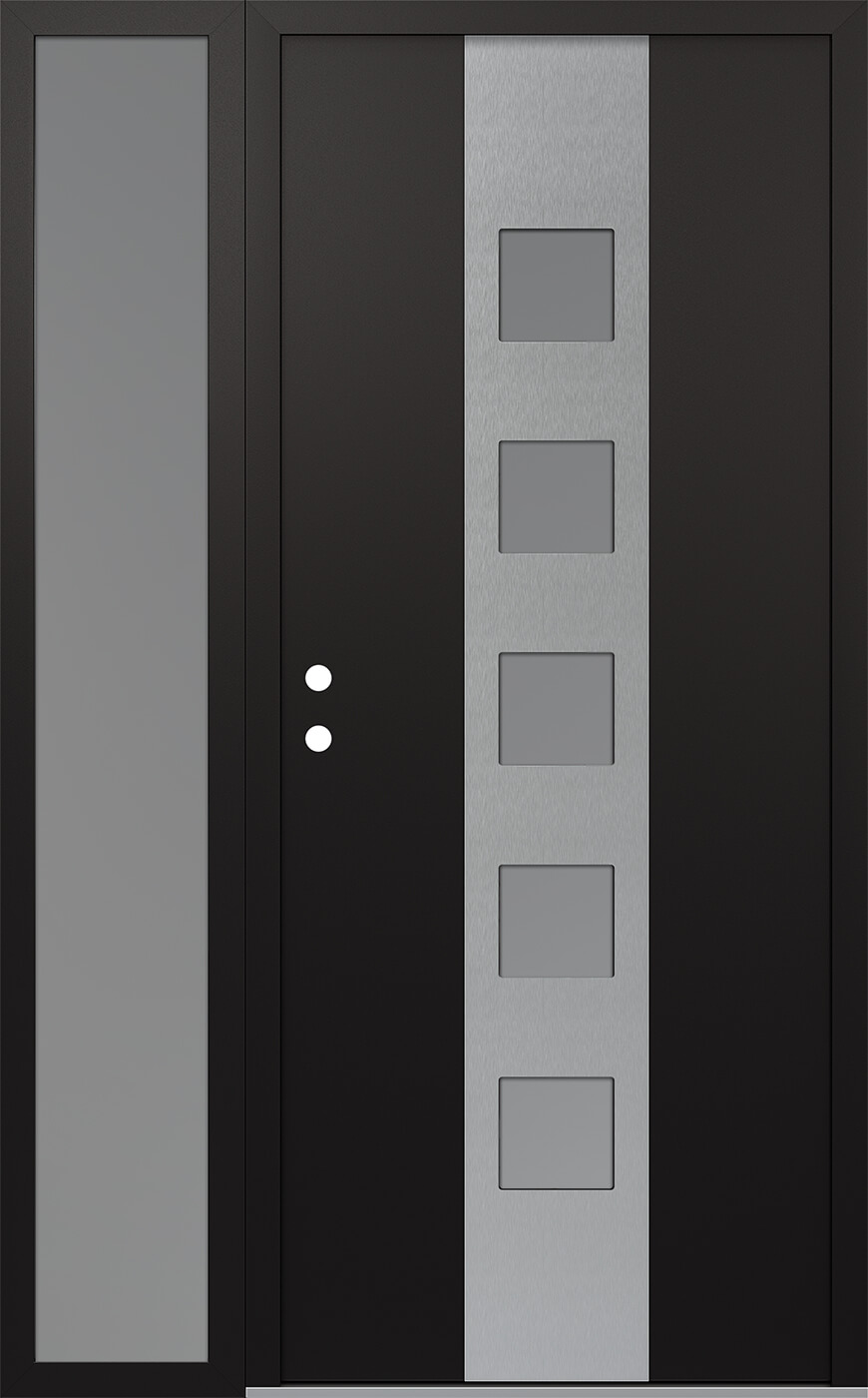 Modern Steel Front Door DIAMOND A13 48" X 80" BLACK/WHITE FROSTED GLASS PANEL STAINLESS STEEL RHI WITH SIDELITE FROSTED GLASS