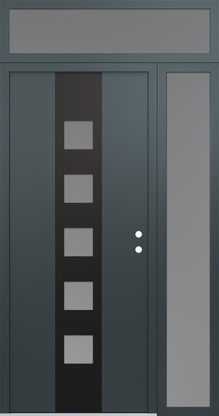 Modern Steel Front Door DIAMOND A13 48" X 96" ANTHRACITE/ANTHRACITE FROSTED GLASS PANEL BLACK LHI WITH SIDELITE AND TRANSOM FROSTED GLASS