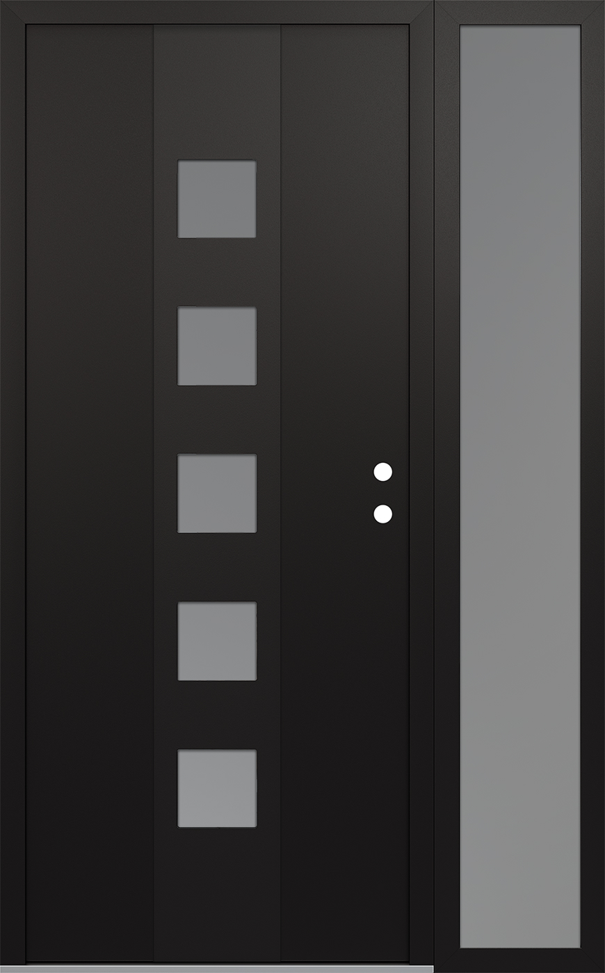 Modern Steel Front Door DIAMOND A13 50" X 80" BLACK/WHITE FROSTED GLASS PANEL BLACK LHI WITH SIDELITE FROSTED GLASS