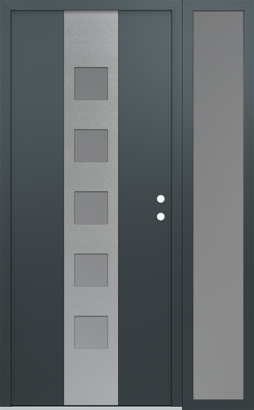 Modern Steel Front Door DIAMOND A13 52" X 80" ANTHRACITE/ANTHRACITE FROSTED GLASS PANEL STAINLESS STEEL LHI WITH SIDELITE FROSTED GLASS