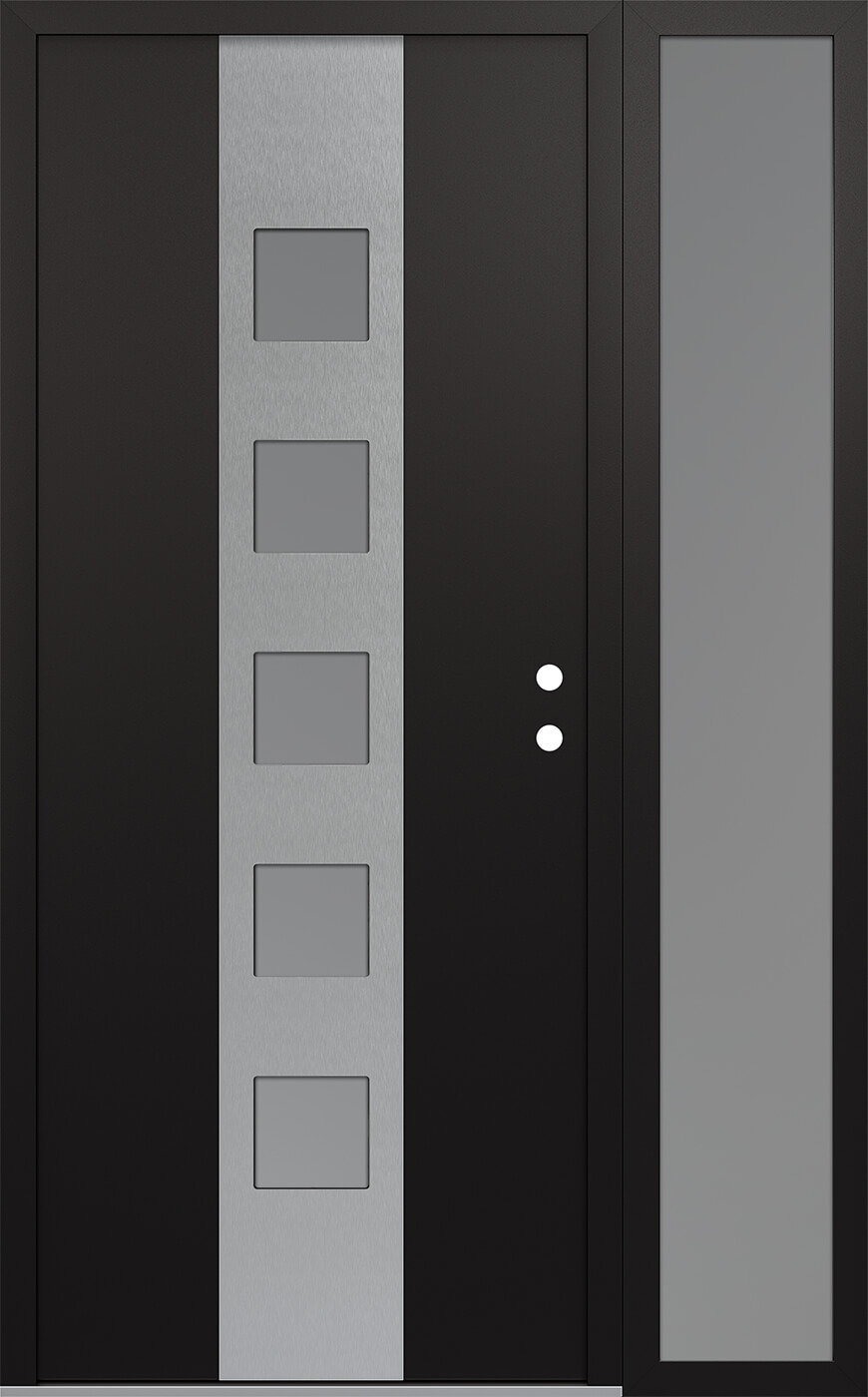 Modern Steel Front Door DIAMOND A13 52" X 80" BLACK/WHITE FROSTED GLASS PANEL STAINLESS STEEL LHI WITH SIDELITE FROSTED GLASS