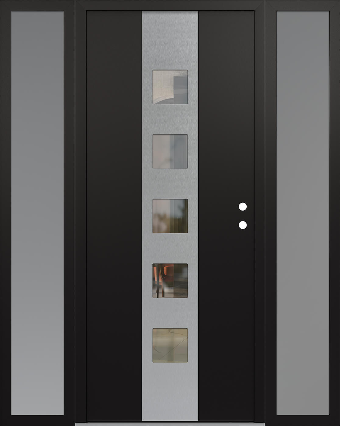 Modern Steel Front Door DIAMOND A13 64" X 80" BLACK/BLACK CLEAR GLASS PANEL STAINLESS STEEL LHI WITH 2 SIDELITES FROSTED GLASS