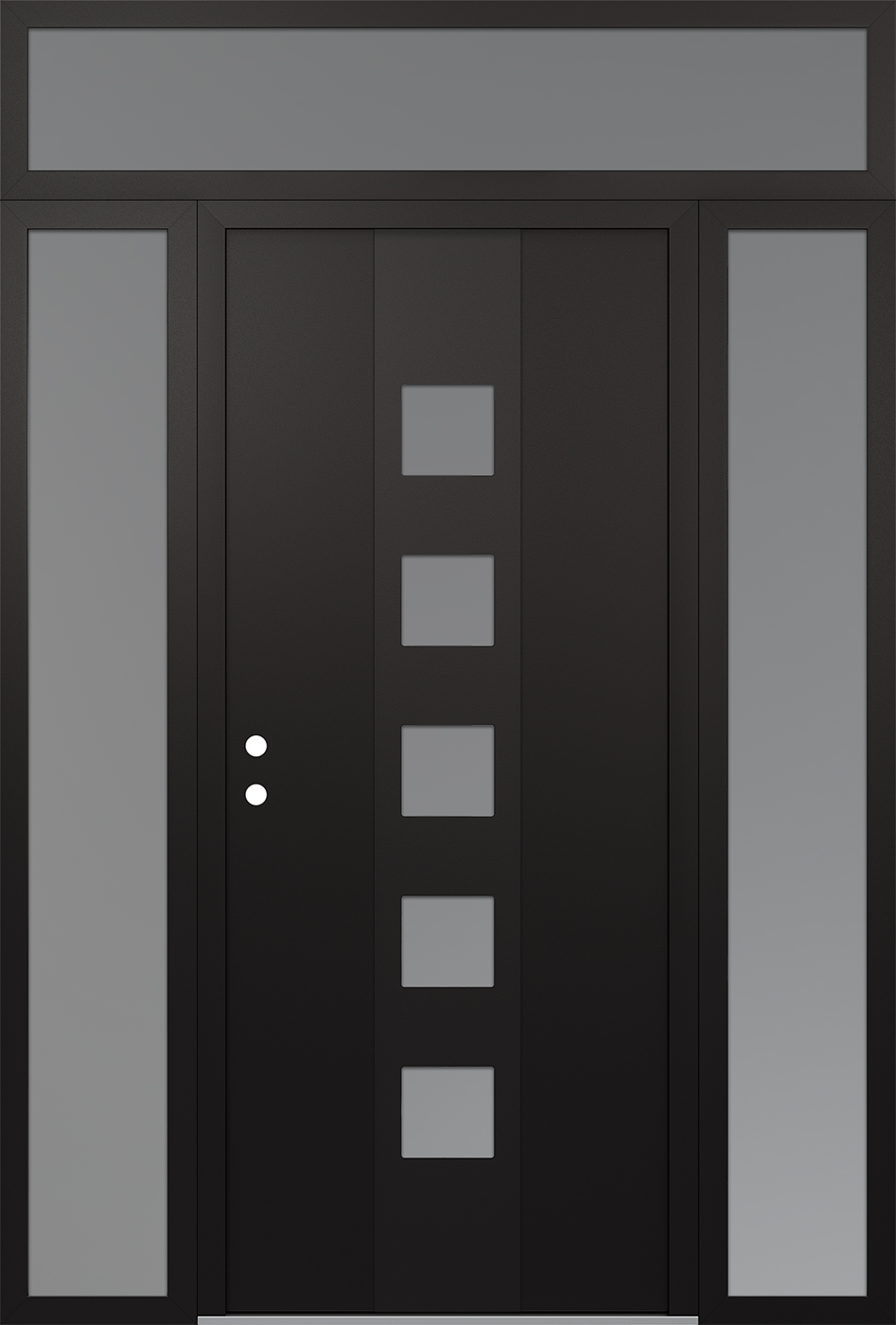 Modern Steel Front Door DIAMOND A13 64" X 96" BLACK/WHITE FROSTED GLASS PANEL BLACK RHI WITH 2 SIDELITES AND TRANSOM FROSTED GLASS