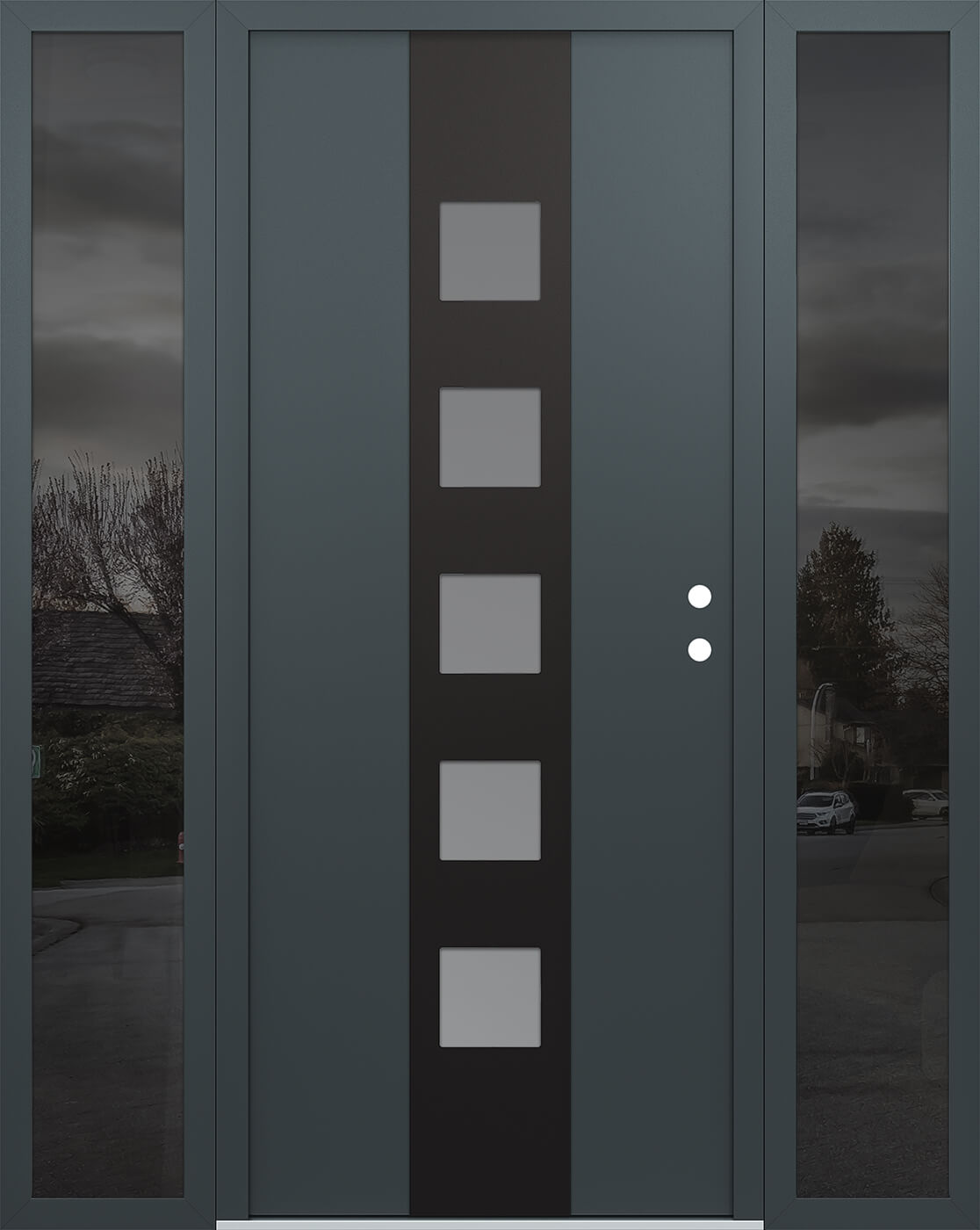 Modern Steel Front Door DIAMOND A13 68" X 80" ANTHRACITE/ANTHRACITE FROSTED GLASS PANEL BLACK LHI WITH 2 SIDELITES MIRRORED GLASS